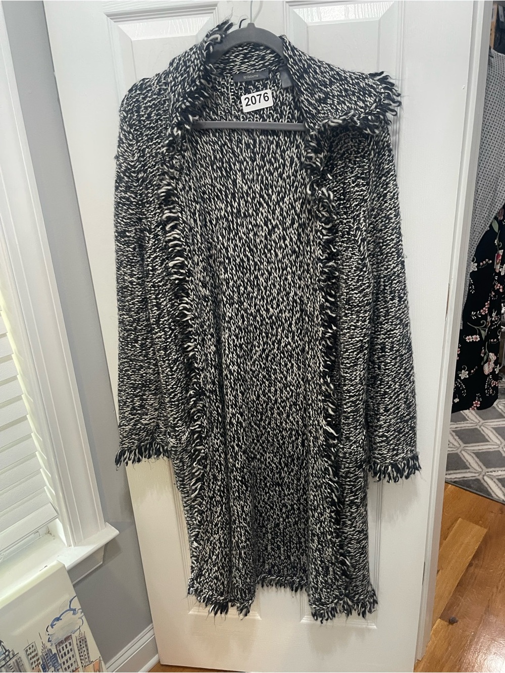 Liz Claiborne Black and White Marled Fringe Cardigan